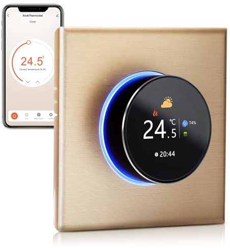 Irishom Termostato WiFi para Caldera de Gas,Inteligente termostato Control Botones,programable semanal/aplicación móvil/Control de Voz Compatible con Alexa/Google Home, 5A-champán