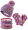 ZUPPAD Mütze und Schal Kinder Set, Kinder Beanie Mütze Winter mit Bommel Strick Halswärmer Halstuch Schlauchschal Warme Handschuhe Fleece Gefüttertes Geschenk Set für Mädchen Kinder(Regenbogen-Mix)