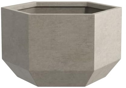 Morrava Fioriera esagonale in cemento, altezza 20 cm, grande vaso da giardino con foro di drenaggio, per uso esterno e interno, su patio o veranda, giallo terroso