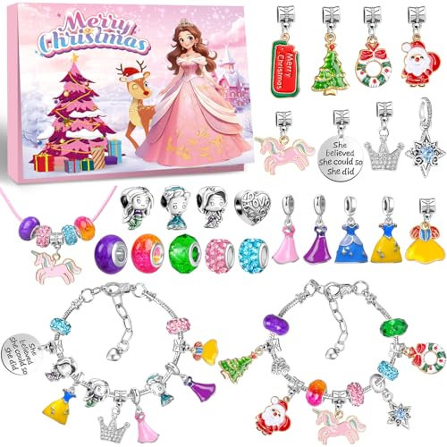 iZoeL Adventskalender Schmuck Mädchen 2024 Weihnachtskalender 24 tolle Überraschung inkl. 5 Halskette 2 Armband 5 Anhänger 18 Charms Kinder 3 4 5 6 7 8 9 10 11 12 Jahre