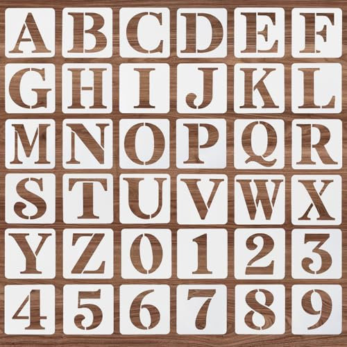 36 Stück Buchstaben Schablone,Ymapinc 5cm Wiederverwendbare Schablone Buchstaben Waschbar Schablonen Buchstaben Kunststoff Zahlenschablonen Alphabetschablone für DIY Holzschilder Malerei