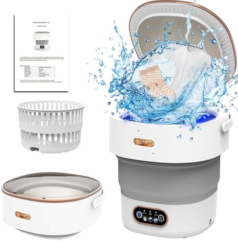 Portable Washing Machine, 15L 2kg Mini Foldable Washer and Dryer with Deep Cleaning of Underwear, Baby Clothes, Socks and Small Item, Lavadora Portatil Suitable for Apartments, Dorm, Camping, RV(Grey)