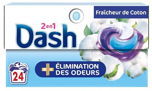 Dash 2en1 PODS, Lessive En Capsule, 96 Lavages (4 x 24 Lavages), Fraîcheur de Coton, PLUS DE FRAÎCHEUR, ÉLIMINATION DES ODEURS avec l’adoucissant Lenor, Fabriquée En France, Dash 2in1