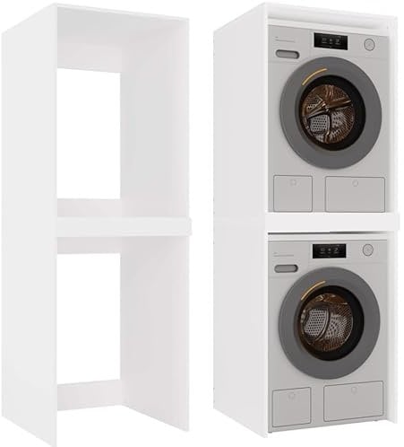 BDW Armario para lavadora y secadora Pola Twin, 180 x 64 x 64 cm, mueble de baño alto, mueble de baño, secadora, color blanco