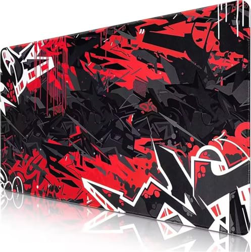 Tapis de Souris Gaming Rouge Noir,Grand Tapis de Souris 1500x800x2mm,Gamer Mouse Pad avec Coutures sur Les Bords,Tapis Bureau Antidérapant pour Gamer,Ordinateur,PC