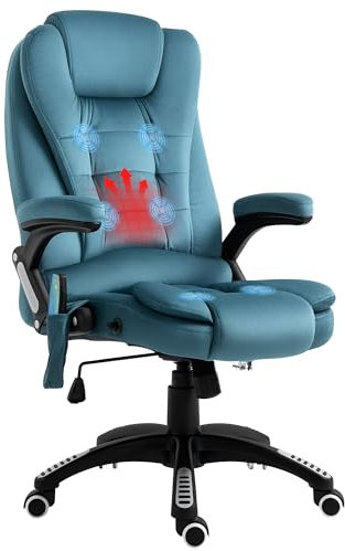 Vinsetto Silla de Oficina con Masaje Vibratorio de 6 Puntos Silla de Escritorio Giratoria con Función Basculante con Calefacción Altura Ajustable Respaldo Reclinable y Mando a Distancia Azul