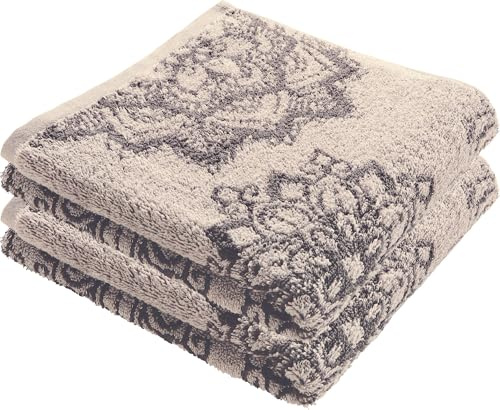 Erwin Müller Duschtuch Mandala 2er-Pack beige/grau Größe 70x140 cm - besonders flauschig, voluminös, äußerst saugfähig