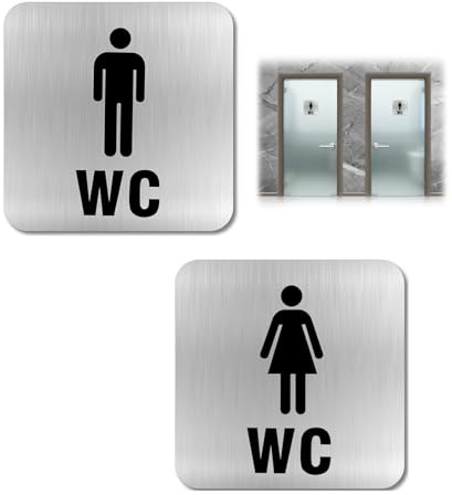 LEIIERUY Lot de 2 Plaques WC Autocollantes en Acier Inoxydable – Pictogrammes Toilettes Hommes & Femmes – Signalétique Porte WC pour Maison & Établissements