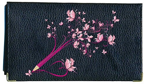 Syl'la Porte chéquier Porte Carte, en Cuir Noir pour Femme Crayon Papillon