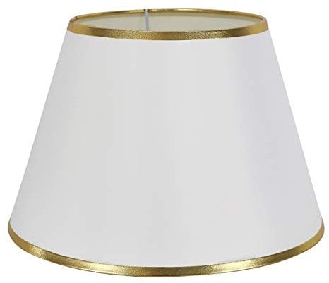 DULEE 12 Zoll Lampenschirm E27 E14 Glühbirne Schraube Handgefertigter Stoff Tischlampenschirm für Stehlampe, Tischlampe, Nachttischlampe (Oben) 18cm x (Höhe) 20cm x (Unten) 30cm,Weiß mit Goldrand