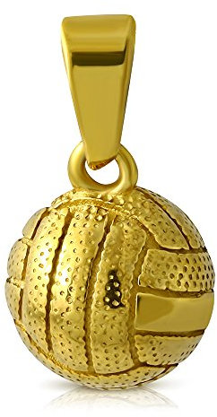 BlackAmazement Anhänger Edelstahl Handball Volleyball Fussball Lederband Halskette Gold (Farbe Gold mit Kette)