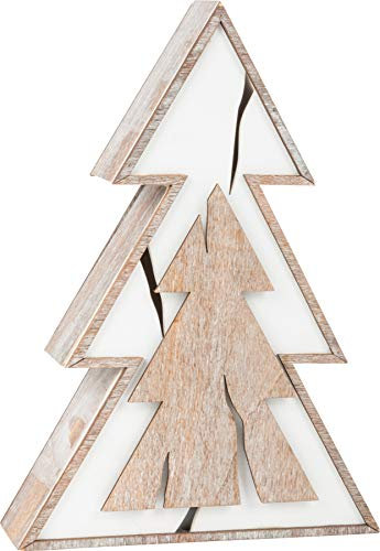 Small.f. Albero di Natale Luminoso, Stile Shabby Chic, in Legno, 18x5,5x25 cm