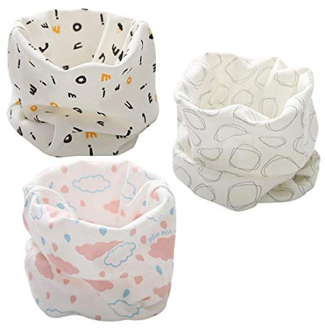 DEBAIJIA 3 pcs Unisexe Écharpe Cache-cou Bébé Enfant 0-8 Ans en Coton Doux Chaud Coupe-vent pour Printemps Automne Hiver, Multifonction: Foulard, Bandeau, Bandana, Accessoire Chic Dessin Animé - C