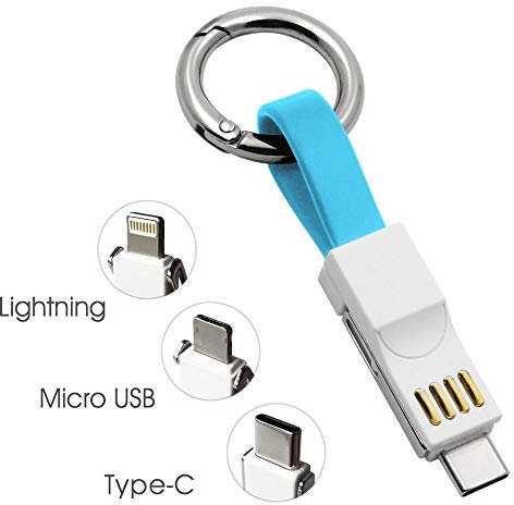 POWER4 Portachiavi Caricatore Lightning Micro USB Tipo C 3 in 1 Cavo Multi USB 13cm Corto Carica Rapida Cavo Dati Portatile Magnetica Caricabatterie per iPhone Android Samsung Galaxy MacBook
