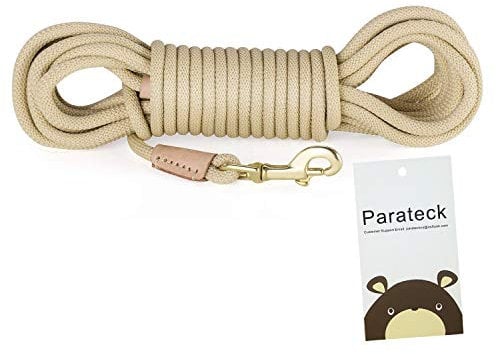 Schleppleine für Große Hunde 10M 20M 5M Hundeleine Trainingsleine Hund Runde Gummierte Griff rutschfeste und Robuste Trainingsleine Karabiner aus Messing (5m, Beige)