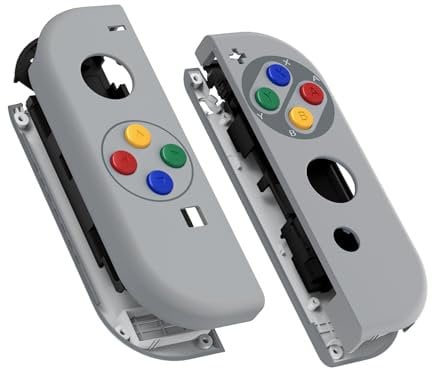 eXtremeRate Carcasa para Nintendo Switch & OLED Joycon Funda de Agarre Reemplazo Shell con Botones Teclas para Nintendo Switch Joycons y Oled Versión No incluye Carcasa de Consola(Clásico SFC SNES EU)