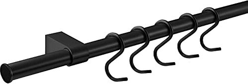 Gedotec Design Küchenreling Wand-Relingsystem Küche | Schwarz matt | Reling-Set Länge: 1200 mm | Reling-System mit 5 S-Haken mit Befestigungsmaterial | 1 Komplett-Set - Küchenleiste aus Metall