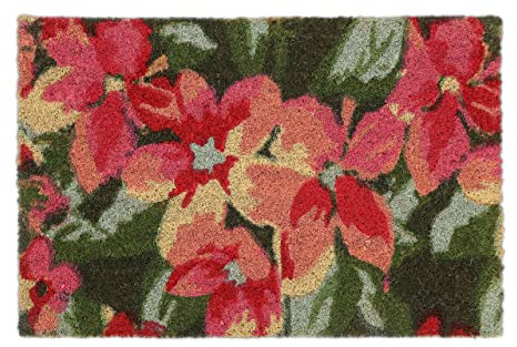 Relaxdays Doormat Coir Flower Blossom, 40 x 60 cm, Door Mat Inside & Outside, Non-Slip Wiper, Rectangular, Multicoloured