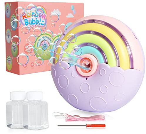 Panacare Automatische Seifenblasenmaschine, Tragbares Regenbogen Blasenmaschine für Kinder 2000+ Seifenblasen/Min mit Seifenblasenlösung*2, Seifenblasenspielzeug Kinder für Party/Hochzeit (Purple)