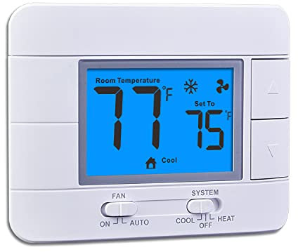 Termostato digital no programable mejorado para el hogar 1 calor/1 frío, con monitor de temperatura y humedad y pantalla LCD azul grande