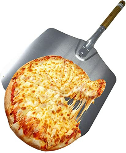 AuraHome ® 12 x 14 Inch Aluminium Pizza Peel with 10 Inch Wooden Handle Outdoor Indoor Pizza Oven Traditional Style Professional Pizza Paddle Shovel Bakers Oven Cakes Flat Bread Baking