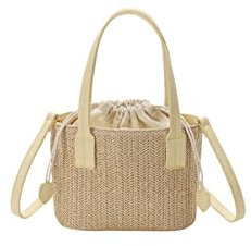 Ulisty Damen Klein Strohtasche Mini Geflochten Eimer Tasche Sommer Strandtasche Mode Schultertasche Oberer Handgriff Tasche Umhängetasche Handtasche gelb