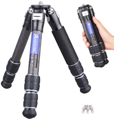 ARTCISE Mini-Karbonstativ CS25C, leicht, kompakt, Reise-Stativ, Karbonfaser, Desktop-Stativ, tragbar, Tischkamera, Video-Stativ für DSLR, digitales Handy, maximale Traglast 10 kg