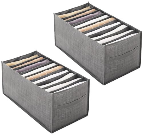 HXSYKJDM Wardrobe Storage Organiser 9 Grids, 2 Pack Large Foldable Drawer Storage Box, Clothes Closet Organizers for Jeans Pants T-Shirts Trousers
