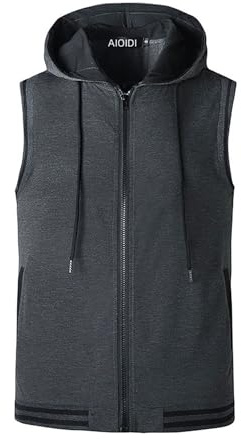 AIOIDI Mens Felpa con Cappuccio Senza Maniche Zip Up Palestra Canotte T-Shirt Gilet Sportivi Gilet con Cappuccio con Tasche