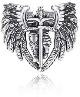 YueYuan Saint Michael Ring für Männer 925 Sterling Silber Erzengel Saint Michael Amulett Siegelringe Schutzpatron Ringe Christlicher Schmuck Geschenke für Vater Ehemann Freund