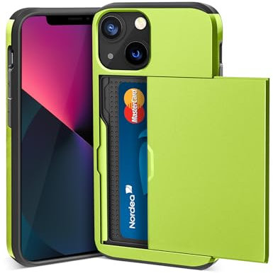ACOCOBUY for iPhone 13 Case with Card Holder Sliding Cover Hidden Pocket IDs Credit Cards Slot Heavy Duty Shockproof Protective Dual Layer Wallet Phone Cover Back Shell for Men Women 6.1 inch Green