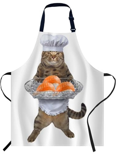 oFloral 009 Schürze für Damen und Herren, Die Chefkatze hält ein Sushi-Tablett, 27 X 31 Inch