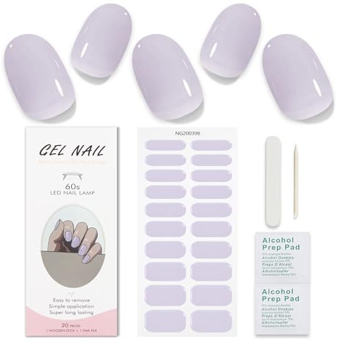 JMEOWIO Semi Cured Gel Nail Strips Cream Purple Gel Nail Stickers Nails Art Design Decoration Accessories