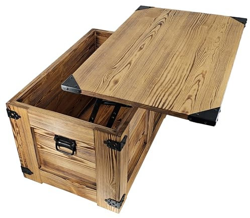 CREATIVE COOPER Couchtisch, holzbox, schatztruhe, aufbewahrungsbox, rustikal truhentisch, couchtisch, 77x49x45 cm, Handarbeit holztruhe, Eco Holzöl Eiche