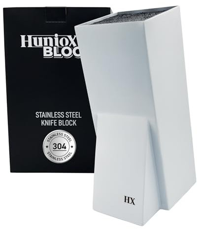 Huniox® Block - Support Couteau - Bloc a Couteaux - Porte Couteau - Bloc Couteaux Cuisine - Bloc a Couteau - Support Couteaux - Blocs Couteaux Vides - Protege Couteau - Repose Couteau Blanc (White)
