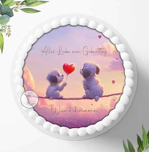 Tortenaufleger, Motiv süße Hunde für Jungen u. Mädchen zum Geburtstag, Personalisiert mit oder ohne Wunschname, Torten Deko, Tortenbild, Essbares Foto für Torten, Deko aus Fondant, Ø 20cm - 2172z