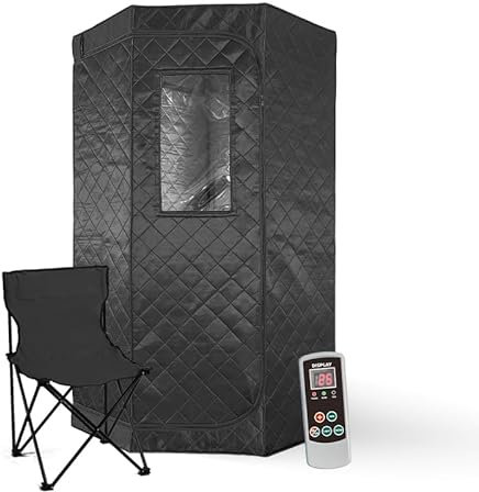 Cabina a infrarossi portatile per sauna 90 x 90 x 190 cm con sedia da campeggio, telecomando digitale, cabina termica, colore nero – il tuo momento benessere sempre e ovunque, portatile