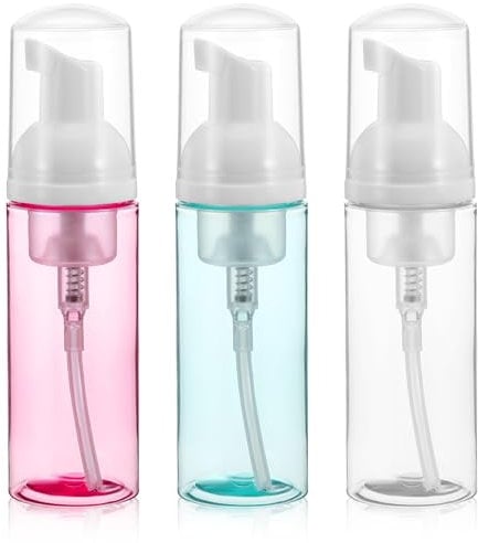 Wanmu 3Pcs Soap Foam Bottle (60ml, 2 fl oz), Small Size Mousse Foam Soap Dispenser, Clear Plastic Foaming Soap Dispenser, Refillable Clear Empty Shampoo Bottles