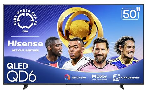 Hisense Série QD6 de 50 (50QD6QF, modèle 2025) QLED 4K UHD Smart Fire TV, télécommande vocale avec Alexa, Dolby Vision, Dolby Atmos, Motion Rate 120, HDR 10+, Game Mode Plus, MEMC, VRR, ALLM