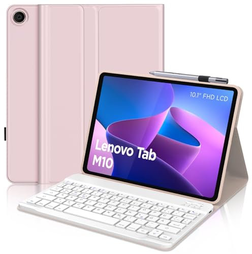 SENGBIRCH Tastaturhülle für Lenovo tab M10 3rd 10.1 2022 (TB-328FU/TB-328XU) - QWERTZ Deutsche Tastatur Abnehmbare Bluetooth Wireless Tastatur für Lenovo tab M10 3rd 10.1 Zoll 2022, Hellrosa