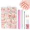 BUTBU French False Nails, 240 Pcs Medium Coffin Press on Nails Kit, Full Cover Stick on Nails with Glue, 12 Sizes Nude Color Nail Tips for Women and Girls Manicure Art Salon (Pink Gradient)