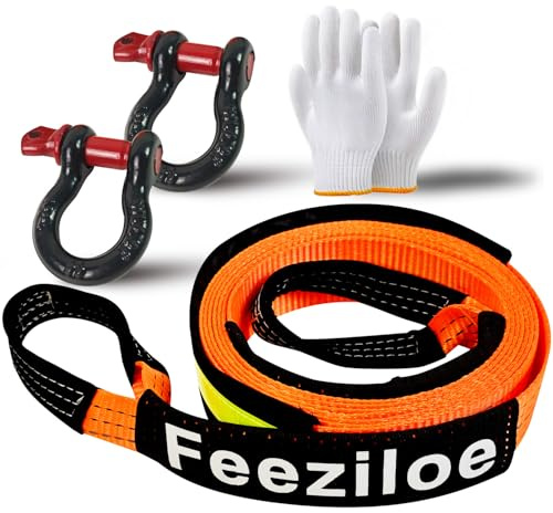 Car Tow Rope, 5/4m x 5cm Thick, 10T(22,000Lbs), High Strength Towing Strap, with 2 Safety D-Ring Hooks, Winch Rope Tow for Car Breakdown Recovery (4m10t)