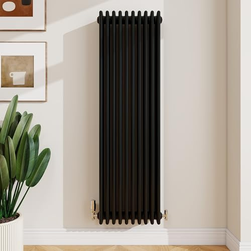 SLINE SANITARY 1500x470mm Cast Iron Style Traditional 4 Column Vertical Black Central Heating Radiator