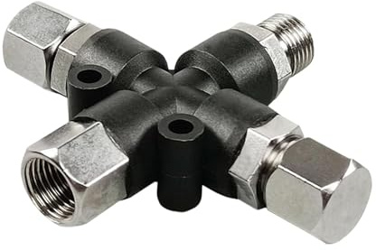 3 Way Air Hose Splitter Adapter, 8mm to 8mm, Metal 1-in-3-Out Connector for Airbrushes & Tools with 2 Plugs