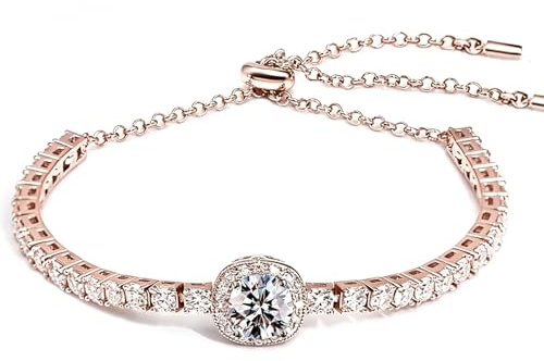 FEIKFEIZ Braccialetto in moissanite a forma di tennis, 2CT 8mm in moissanite coltivato in laboratorio, rivestito in oro rosa 18K, braccialetto d'oro regolabile per donna, regalo di gioielli.