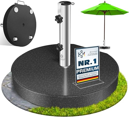 KESSER® Granit Sonnenschirmständer mit Edelstahlrohr, Hochwertiger Schirmständer Rund Sockel 30KG - für Schirmstöcke bis 16-48 mm, Inkl. Transport Griff Garten Balkonschirmständer, Anthrazit