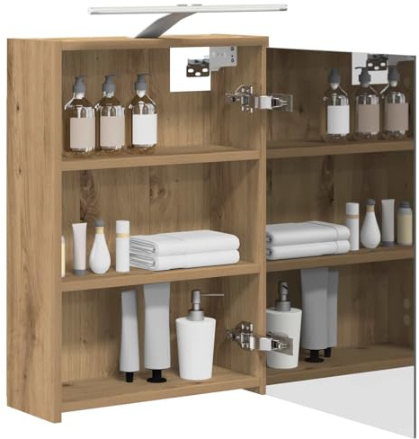 vidaXL Badezimmerspiegelschrank Kunsthandwerk Eiche 43 x 16 x 62.5 cm, Moderne Badezimmer, rechteckiger Stauraum, Wandregal, doppelseitiger Spiegel, Flexibles Möbel