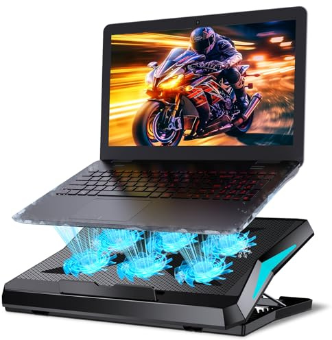Laptop cooling pad Laptop Fan Stand 6 Adjustable Heights with 6 Quiet Led Fans for 12-17 Inch Laptop Cooling Fan Stand,Switch Control Fan Speed Function with Non-slip Stand,2USB Port,Blue Led Li