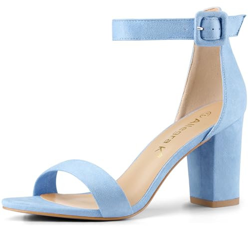 Allegra K Women's Chunky High Heel Ankle Buckle Strap Sandals Sky Blue 6.5 UK/Label Size 8.5 US