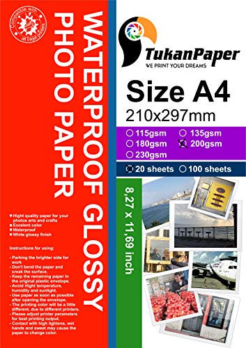 Fotopapier, glänzend, 20 Blatt, 200 g/m², 20,6 x 29,7 cm, Weiß Trocknet schnell, hervorragender Preis, viel besseres Finish, beste Optik, Bilder für alle Tintenstrahldrucker